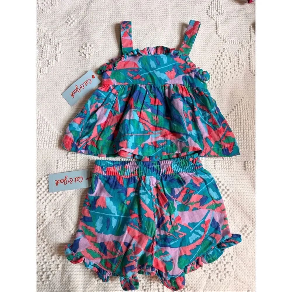 NWT Cat‎ & Jack 2T Tropical Ruffle Tank Set